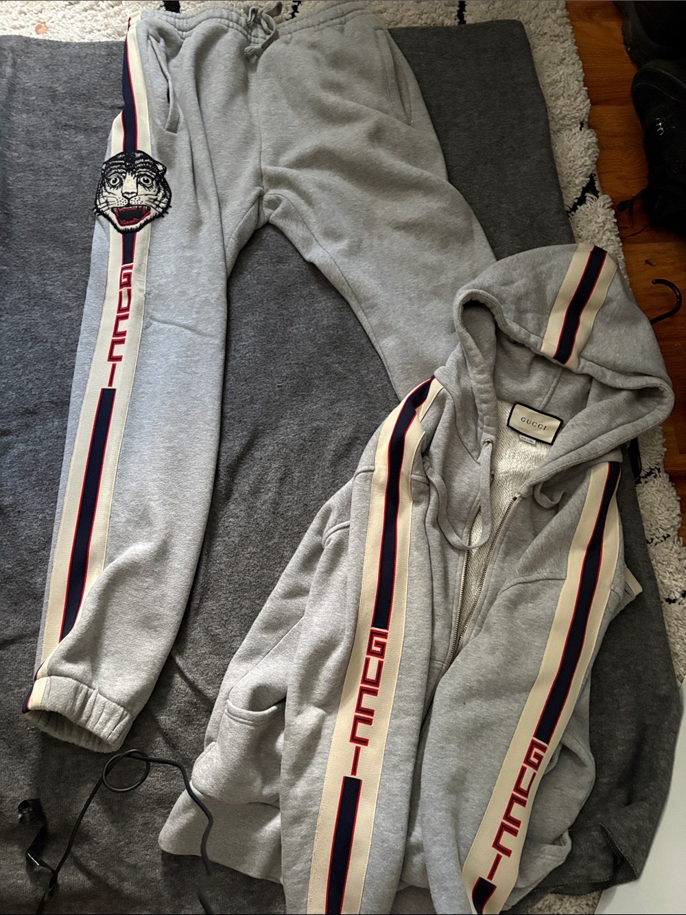 Gucci Grey Tracksuit with Cream & Navy-Red Stripe